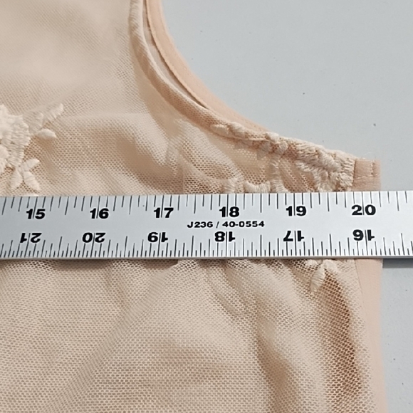 Pink Sheer Netting Embroidered Long Button Up Vest Shirt Side Slits - Picture 7 of 13